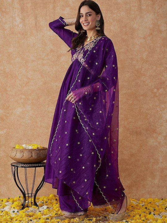 Manasvi Embroidery Vichira Silk Alia Cut Kurti With Bottom Dupatta
